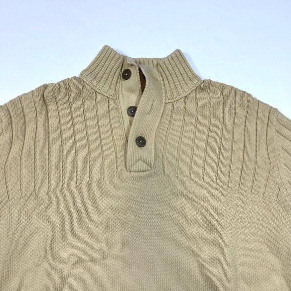 Vintage Eddie Bauer Men's XL 90s Henley Heavy Knit 1/Button Tan Sweater - Picture 2 of 7
